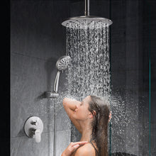 将图片加载到图库查看器，Shower System, Ceiling Shower Faucet Set for Bathroom with High Pressure 8&quot; Rain Shower head and 3-Setting Handheld Shower Head Set, Pressure Balance Valve with Trim and Diverter, Brushed Nickel
