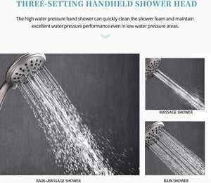 Shower System, Wall Mounted Shower Faucet Set for Bathroom with High Pressure 8" Rain Shower head and 3-Setting Handheld Shower Head, Brushed Nickel （Rough in Pressure Balance Valve Included)