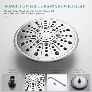 Shower System, Wall Mounted Shower Faucet Set for Bathroom with High Pressure 8" Rain Shower head and 3-Setting Handheld Shower Head, Brushed Nickel （Rough in Pressure Balance Valve Included)