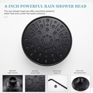 Shower System, Wall Mounted Shower Faucet Set for Bathroom with High Pressure 8" Rain Shower head and 3-Setting Handheld Shower Head Set, Oil Rubbed Bronze (Rough in Valve Included)