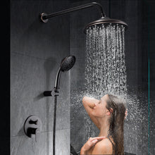 将图片加载到图库查看器，Shower System, Wall Mounted Shower Faucet Set for Bathroom with High Pressure 8&quot; Rain Shower head and 3-Setting Handheld Shower Head Set, Oil Rubbed Bronze (Rough in Valve Included)
