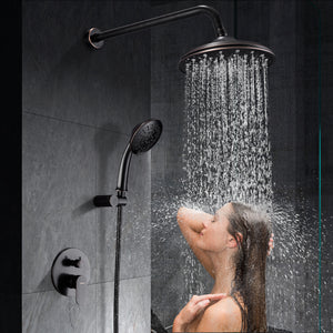 Shower System, Wall Mounted Shower Faucet Set for Bathroom with High Pressure 8" Rain Shower head and 3-Setting Handheld Shower Head Set, Oil Rubbed Bronze (Rough in Valve Included)