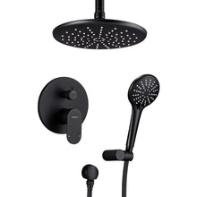 将图片加载到图库查看器，Shower System, Ceiling Shower Faucet Set for Bathroom with High Pressure 8&quot; Rain Shower head and 3-Setting Handheld Shower Head Set, Pressure Balance Valve with Trim and Diverter, Black
