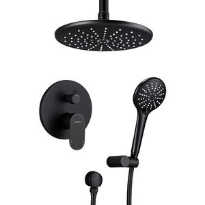 Shower System, Ceiling Shower Faucet Set for Bathroom with High Pressure 8" Rain Shower head and 3-Setting Handheld Shower Head Set, Pressure Balance Valve with Trim and Diverter, Black