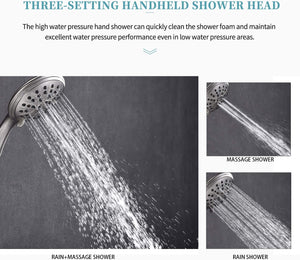 Shower System, Ceiling Shower Faucet Set for Bathroom with High Pressure 8" Rain Shower head and 3-Setting Handheld Shower Head Set, Pressure Balance Valve with Trim and Diverter, Brushed Nickel