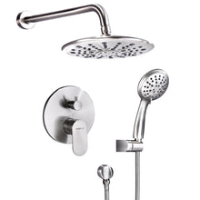 将图片加载到图库查看器，Shower System, Wall Mounted Shower Faucet Set for Bathroom with High Pressure 8&quot; Rain Shower head and 3-Setting Handheld Shower Head, Brushed Nickel （Rough in Pressure Balance Valve Included)
