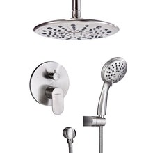 将图片加载到图库查看器，Shower System, Ceiling Shower Faucet Set for Bathroom with High Pressure 8&quot; Rain Shower head and 3-Setting Handheld Shower Head Set, Pressure Balance Valve with Trim and Diverter, Brushed Nickel
