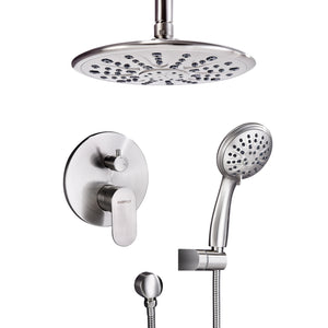 Shower System, Ceiling Shower Faucet Set for Bathroom with High Pressure 8" Rain Shower head and 3-Setting Handheld Shower Head Set, Pressure Balance Valve with Trim and Diverter, Brushed Nickel