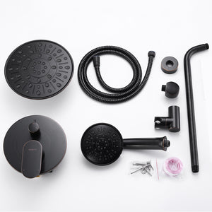 Shower System, Wall Mounted Shower Faucet Set for Bathroom with High Pressure 8" Rain Shower head and 3-Setting Handheld Shower Head Set, Oil Rubbed Bronze (Rough in Valve Included)