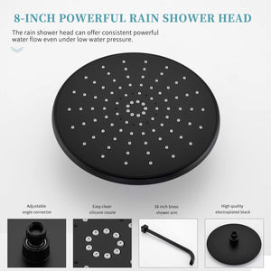 Shower System, Wall Mounted Shower Faucet Set for Bathroom with High Pressure 9" Rain Shower head and 3-Setting Handheld Shower Head Set, Pressure Balance Valve with Trim and Diverter, Matte Black