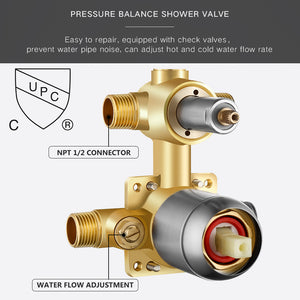 Shower System, Wall Mounted Shower Faucet Set for Bathroom with High Pressure 8" Rain Shower head and 3-Setting Handheld Shower Head, Brushed Nickel （Rough in Pressure Balance Valve Included)