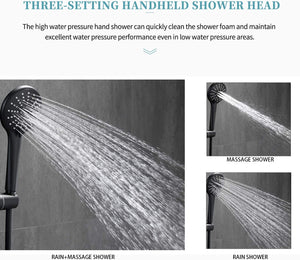 Shower System, Ceiling Shower Faucet Set for Bathroom with High Pressure 8" Rain Shower head and 3-Setting Handheld Shower Head Set, Pressure Balance Valve with Trim and Diverter, Black