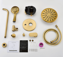 将图片加载到图库查看器，Shower System, Wall Mounted Shower Faucet Set for Bathroom with High Pressure 8&quot; Rain Shower head and 3-Setting Handheld Shower Head Set, Pressure Balance Valve with Trim and Diverter, Brushed Gold
