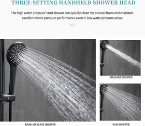 Shower System, Wall Mounted Slide Bar Shower Faucet Set for Bathroom with High Pressure 9" Rain Shower head and 3-Setting Handheld Shower Head Set, Pressure Balance Valve with Trim and Diverter, Black