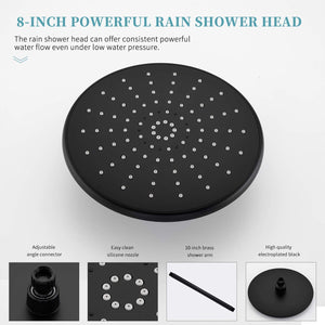 Shower System, Ceiling Shower Faucet Set for Bathroom with High Pressure 8" Rain Shower head and 3-Setting Handheld Shower Head Set, Pressure Balance Valve with Trim and Diverter, Black