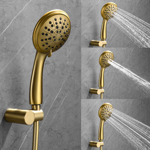 Shower System, Wall Mounted Shower Faucet Set for Bathroom with High Pressure 8" Rain Shower head and 3-Setting Handheld Shower Head Set, Pressure Balance Valve with Trim and Diverter, Brushed Gold