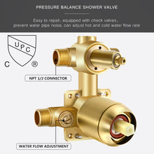 将图片加载到图库查看器，Shower System, Wall Mounted Shower Faucet Set for Bathroom with High Pressure 8&quot; Rain Shower head and 3-Setting Handheld Shower Head Set, Pressure Balance Valve with Trim and Diverter, Brushed Gold
